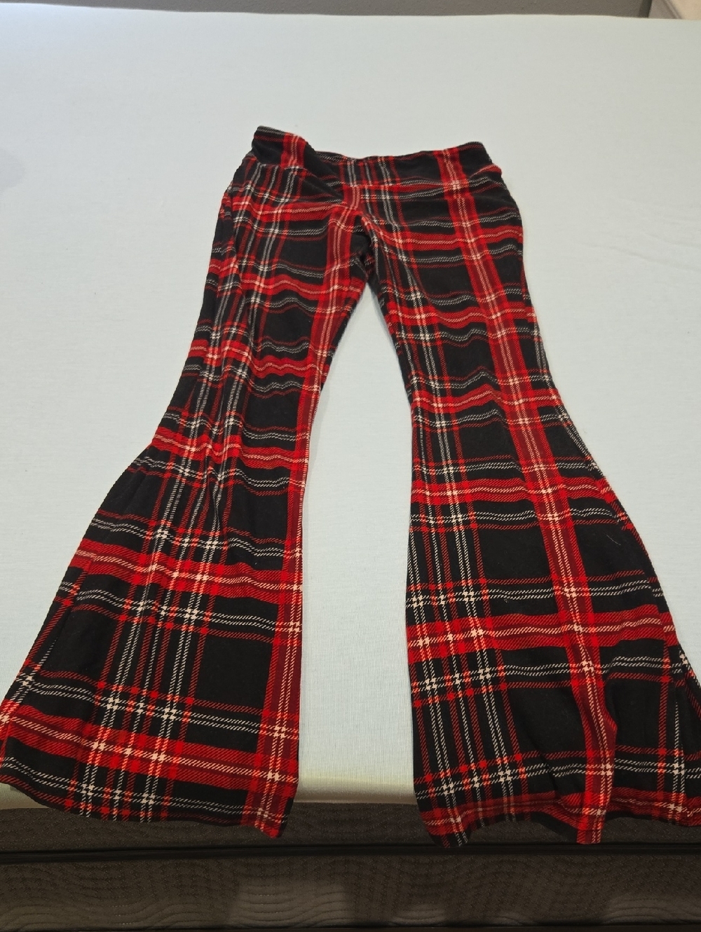 No Boundaries Red & Black Plaid Flare Pants